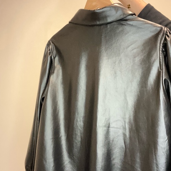 Black Faux Leather Button-Up Shirt - Picture 2 of 3